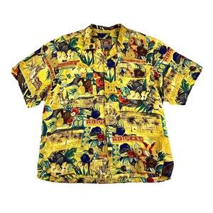 Pusser's Island Wear Vintage Camp Shirt  Men's L  Rayon / Linen Blend  Hawaiian